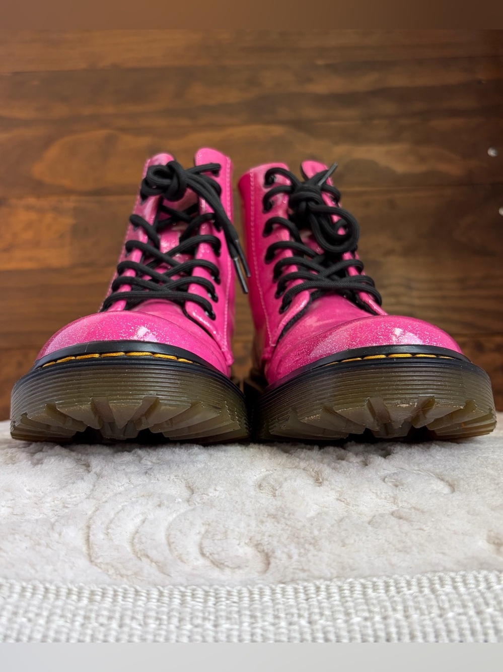 Dr Martens Luana Pink Glitter Patent Leather Combat Boots Women Sz 7 Rare Y2K - Picture 13 of 15